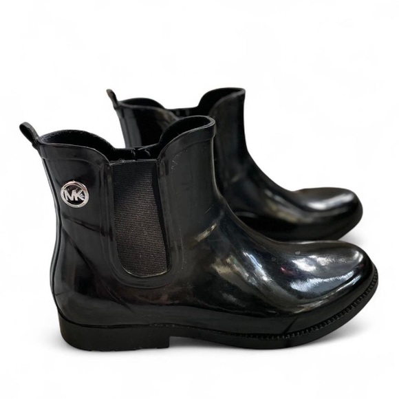 Michael Kors Black Gloss Ankle Rain Boots - Picture 1 of 3